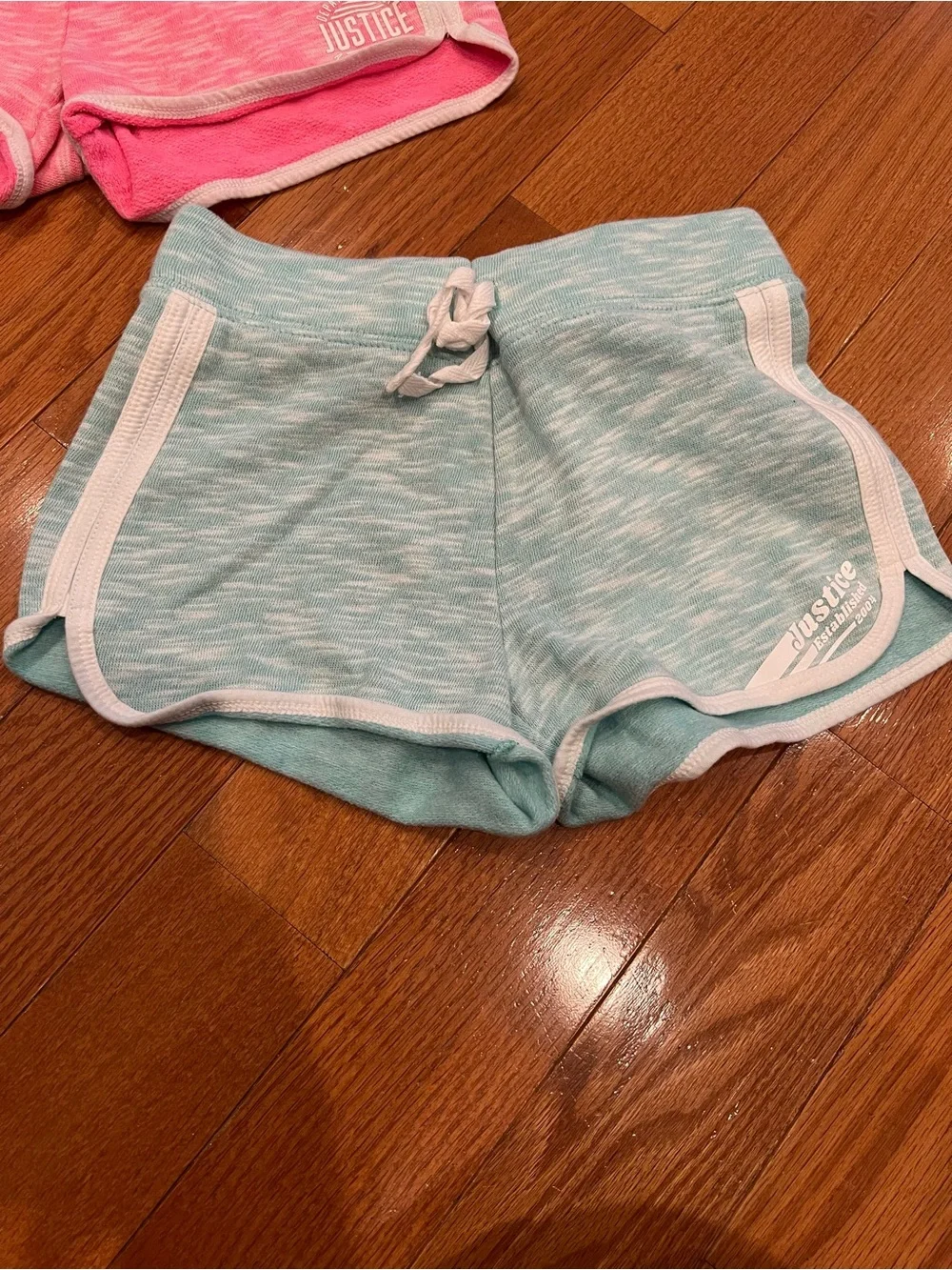Justice Girls Pink and Aqua Athletic Knit Shorts Set of 3 Size 8